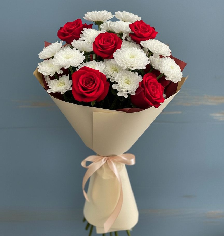 Букет цветов из: Розы и Хризантемы в Славске