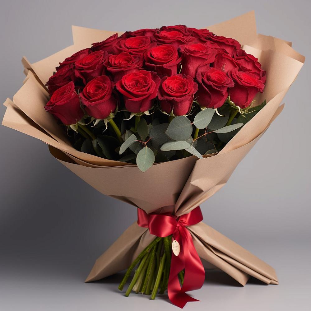 Букет 25 Красных роз Лотус в Славске