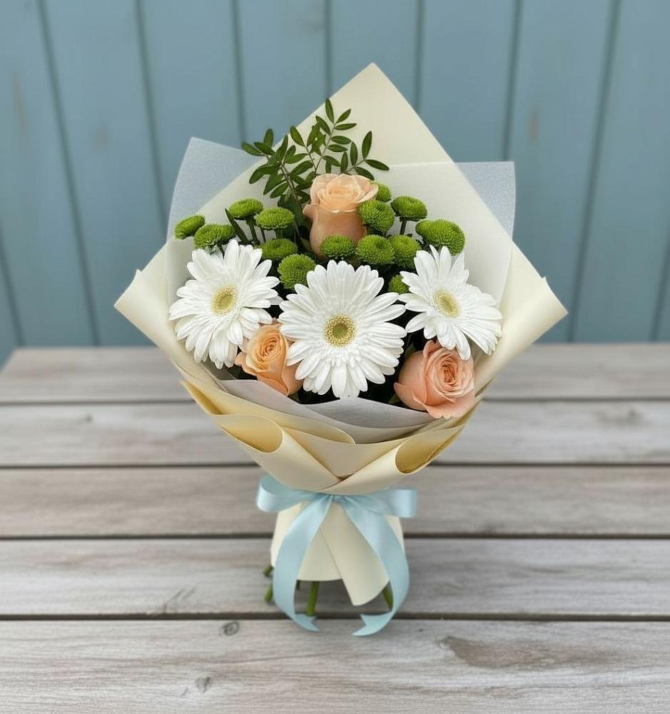 Букет цветов из: Герберы, Розы и Хризантемы в Славске