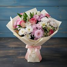 Букет цветов из:  Хризантемы, Альстромерии и Розы в Славске