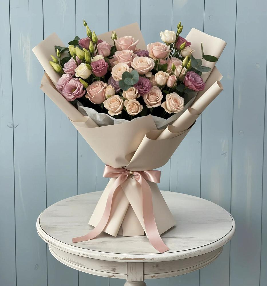 Букет цветов из: Розы и Лизиантусы в Славске