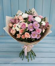 Букет цветов из:  Хризантемы, Розы и Альстромерии в Славске